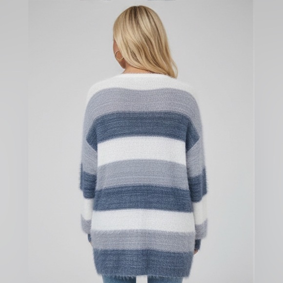 Blue Drop Shoulder Open Front Fluffy Knit Cardigan - Picture 4 of 9